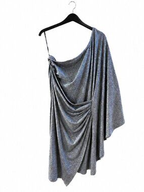 Trina Turk Ratio Dress Metallic Silver Mercury One Shoulder Draped Lurex Sz 8